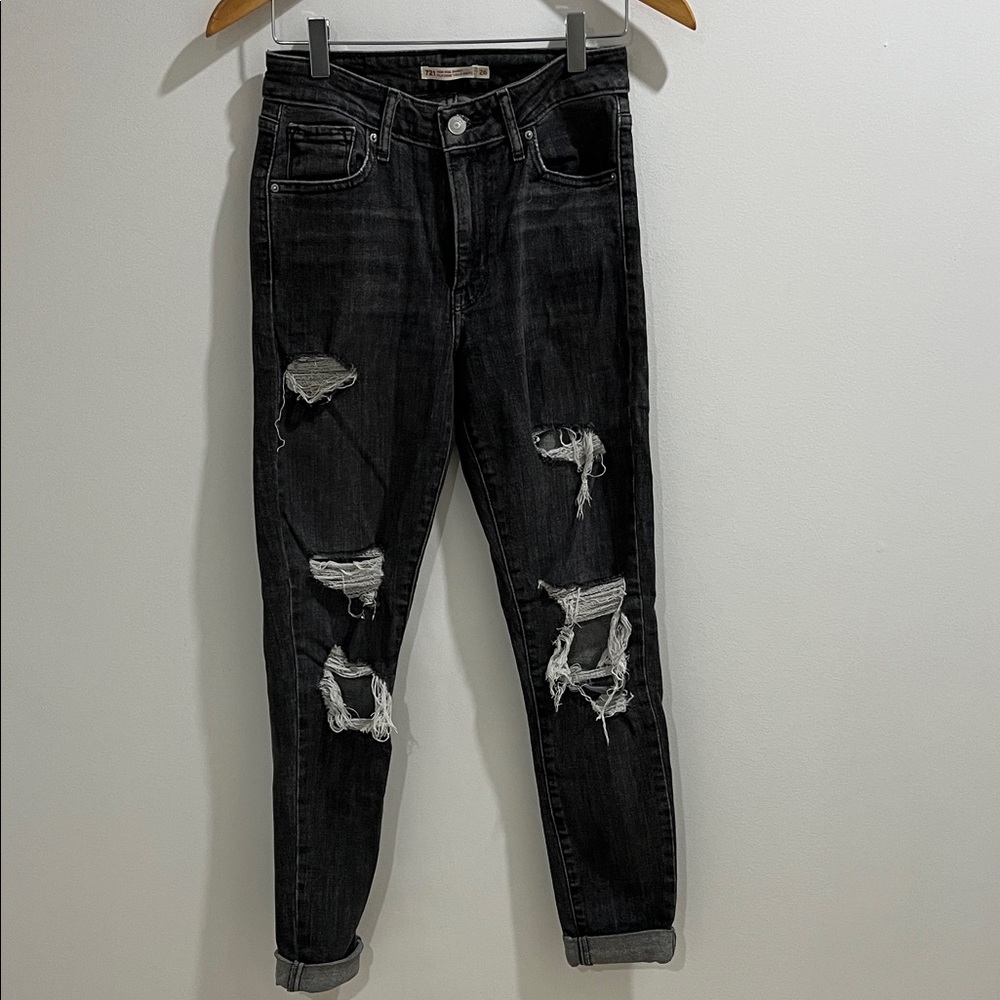 Levi’s 721 Skinny Jeans 26 Distressed Women’s Denim Stretch Grey